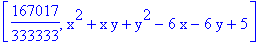 [167017/333333, x^2+x*y+y^2-6*x-6*y+5]